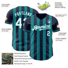 Load image into Gallery viewer, Custom Navy White-Teal Classic Vertical Stripe Fluid Liquid Texture Authentic Baseball Jersey