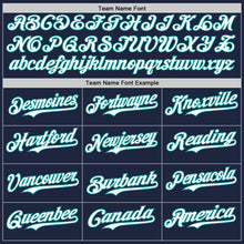 Load image into Gallery viewer, Custom Navy White-Teal Classic Vertical Stripe Fluid Liquid Texture Authentic Baseball Jersey