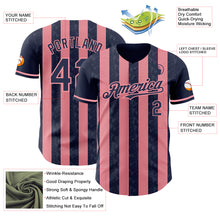 Load image into Gallery viewer, Custom Navy-Medium Pink Classic Vertical Stripe Fluid Liquid Texture Authentic Baseball Jersey