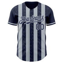 Load image into Gallery viewer, Custom Navy-Silver Classic Vertical Stripe Fluid Liquid Texture Authentic Baseball Jersey