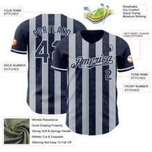 Load image into Gallery viewer, Custom Navy-Silver Classic Vertical Stripe Fluid Liquid Texture Authentic Baseball Jersey