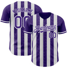 Laden Sie das Bild in den Galerie-Viewer, Custom Purple-White Classic Vertical Stripe Fluid Liquid Texture Authentic Baseball Jersey