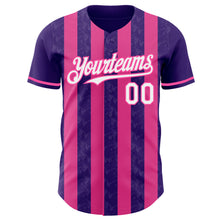 Load image into Gallery viewer, Custom Purple White-Pink Classic Vertical Stripe Fluid Liquid Texture Authentic Baseball Jersey