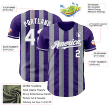 Laden Sie das Bild in den Galerie-Viewer, Custom Purple White-Gray Classic Vertical Stripe Fluid Liquid Texture Authentic Baseball Jersey