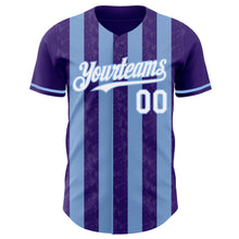 Laden Sie das Bild in den Galerie-Viewer, Custom Purple White-Light Blue Classic Vertical Stripe Fluid Liquid Texture Authentic Baseball Jersey