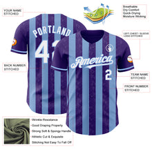 Laden Sie das Bild in den Galerie-Viewer, Custom Purple White-Light Blue Classic Vertical Stripe Fluid Liquid Texture Authentic Baseball Jersey