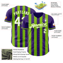 Laden Sie das Bild in den Galerie-Viewer, Custom Purple White-Neon Green Classic Vertical Stripe Fluid Liquid Texture Authentic Baseball Jersey