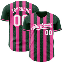 Load image into Gallery viewer, Custom Green White-Pink Classic Vertical Stripe Fluid Liquid Texture Authentic Baseball Jersey