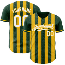 Load image into Gallery viewer, Custom Green White-Gold Classic Vertical Stripe Fluid Liquid Texture Authentic Baseball Jersey