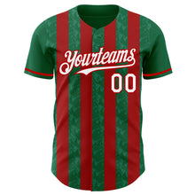Загрузить изображение в средство просмотра галереи, Custom Kelly Green White-Red Classic Vertical Stripe Fluid Liquid Texture Authentic Baseball Jersey