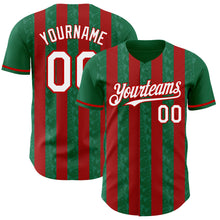 Загрузить изображение в средство просмотра галереи, Custom Kelly Green White-Red Classic Vertical Stripe Fluid Liquid Texture Authentic Baseball Jersey