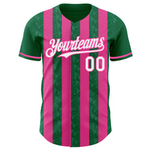 Load image into Gallery viewer, Custom Kelly Green White-Pink Classic Vertical Stripe Fluid Liquid Texture Authentic Baseball Jersey