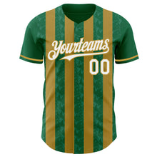 Load image into Gallery viewer, Custom Kelly Green White-Old Gold Classic Vertical Stripe Fluid Liquid Texture Authentic Baseball Jersey