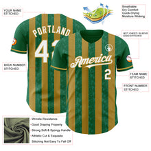 Load image into Gallery viewer, Custom Kelly Green White-Old Gold Classic Vertical Stripe Fluid Liquid Texture Authentic Baseball Jersey