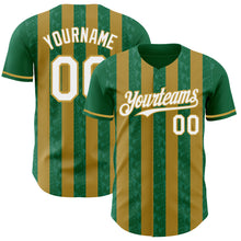 Load image into Gallery viewer, Custom Kelly Green White-Old Gold Classic Vertical Stripe Fluid Liquid Texture Authentic Baseball Jersey