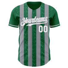 Charger l'image dans la galerie, Custom Kelly Green White-Gray Classic Vertical Stripe Fluid Liquid Texture Authentic Baseball Jersey