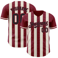 Load image into Gallery viewer, Custom Crimson Black-Cream Classic Vertical Stripe Fluid Liquid Texture Authentic Baseball Jersey
