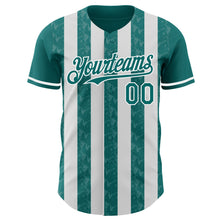Load image into Gallery viewer, Custom Teal-White Classic Vertical Stripe Fluid Liquid Texture Authentic Baseball Jersey