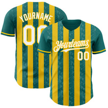 Load image into Gallery viewer, Custom Teal White-Yellow Classic Vertical Stripe Fluid Liquid Texture Authentic Baseball Jersey