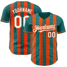 Laden Sie das Bild in den Galerie-Viewer, Custom Teal White-Orange Classic Vertical Stripe Fluid Liquid Texture Authentic Baseball Jersey