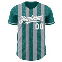 Load image into Gallery viewer, Custom Teal White-Gray Classic Vertical Stripe Fluid Liquid Texture Authentic Baseball Jersey