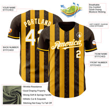 Load image into Gallery viewer, Custom Brown White-Gold Classic Vertical Stripe Fluid Liquid Texture Authentic Baseball Jersey