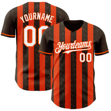 Load image into Gallery viewer, Custom Brown White-Orange Classic Vertical Stripe Fluid Liquid Texture Authentic Baseball Jersey