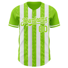 Загрузить изображение в средство просмотра галереи, Custom Neon Green-White Classic Vertical Stripe Fluid Liquid Texture Authentic Baseball Jersey