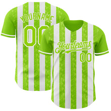 Загрузить изображение в средство просмотра галереи, Custom Neon Green-White Classic Vertical Stripe Fluid Liquid Texture Authentic Baseball Jersey
