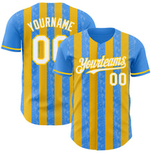 Laden Sie das Bild in den Galerie-Viewer, Custom Electric Blue White-Yellow Classic Vertical Stripe Fluid Liquid Texture Authentic Baseball Jersey