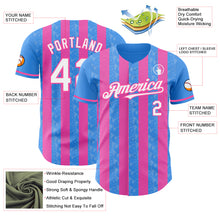 Load image into Gallery viewer, Custom Electric Blue White-Pink Classic Vertical Stripe Fluid Liquid Texture Authentic Baseball Jersey