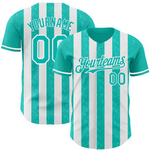 Load image into Gallery viewer, Custom Aqua-White Classic Vertical Stripe Fluid Liquid Texture Authentic Baseball Jersey