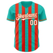 Load image into Gallery viewer, Custom Aqua White-Orange Classic Vertical Stripe Fluid Liquid Texture Authentic Baseball Jersey