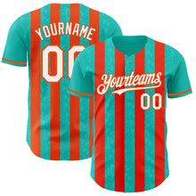 Load image into Gallery viewer, Custom Aqua White-Orange Classic Vertical Stripe Fluid Liquid Texture Authentic Baseball Jersey