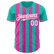 Загрузить изображение в средство просмотра галереи, Custom Aqua White-Pink Classic Vertical Stripe Fluid Liquid Texture Authentic Baseball Jersey