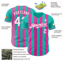 Загрузить изображение в средство просмотра галереи, Custom Aqua White-Pink Classic Vertical Stripe Fluid Liquid Texture Authentic Baseball Jersey