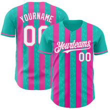 Загрузить изображение в средство просмотра галереи, Custom Aqua White-Pink Classic Vertical Stripe Fluid Liquid Texture Authentic Baseball Jersey