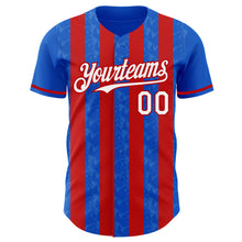 Загрузить изображение в средство просмотра галереи, Custom Thunder Blue White-Red Classic Vertical Stripe Fluid Liquid Texture Authentic Baseball Jersey