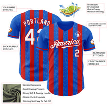 Загрузить изображение в средство просмотра галереи, Custom Thunder Blue White-Red Classic Vertical Stripe Fluid Liquid Texture Authentic Baseball Jersey