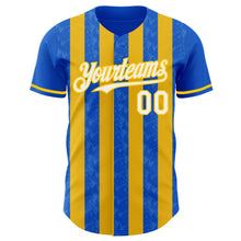 Load image into Gallery viewer, Custom Thunder Blue White-Yellow Classic Vertical Stripe Fluid Liquid Texture Authentic Baseball Jersey