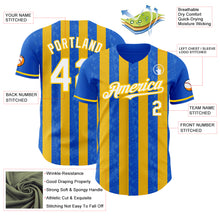 Load image into Gallery viewer, Custom Thunder Blue White-Yellow Classic Vertical Stripe Fluid Liquid Texture Authentic Baseball Jersey