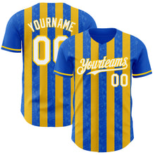 Load image into Gallery viewer, Custom Thunder Blue White-Yellow Classic Vertical Stripe Fluid Liquid Texture Authentic Baseball Jersey