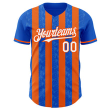 Загрузить изображение в средство просмотра галереи, Custom Thunder Blue White-Orange Classic Vertical Stripe Fluid Liquid Texture Authentic Baseball Jersey