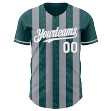 Laden Sie das Bild in den Galerie-Viewer, Custom Midnight Green White-Gray Classic Vertical Stripe Fluid Liquid Texture Authentic Baseball Jersey
