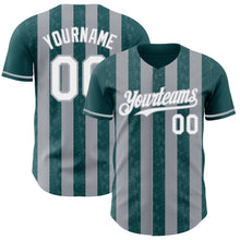Laden Sie das Bild in den Galerie-Viewer, Custom Midnight Green White-Gray Classic Vertical Stripe Fluid Liquid Texture Authentic Baseball Jersey