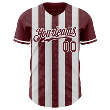 Загрузить изображение в средство просмотра галереи, Custom Burgundy-White Classic Vertical Stripe Fluid Liquid Texture Authentic Baseball Jersey
