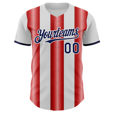 Load image into Gallery viewer, Custom White Navy-Red Gradient Vertical Stripe Argentina Style Authentic Baseball Jersey