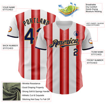 Charger l'image dans la galerie, Custom White Navy Red-Old Gold Gradient Vertical Stripe Argentina Style Authentic Baseball Jersey