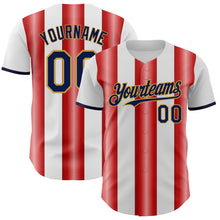 Charger l'image dans la galerie, Custom White Navy Red-Old Gold Gradient Vertical Stripe Argentina Style Authentic Baseball Jersey