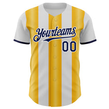 Load image into Gallery viewer, Custom White Navy-Gold Gradient Vertical Stripe Argentina Style Authentic Baseball Jersey